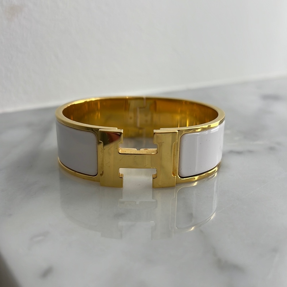 White Hermes Clic Clac Bracelet